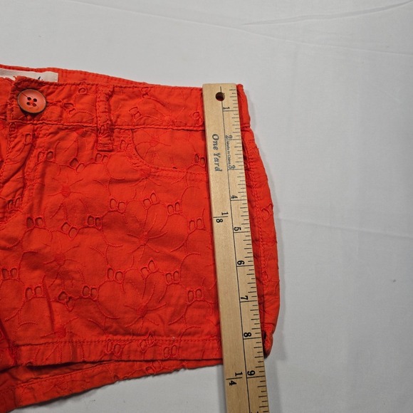 Y2k Aeropostale Womens Orange Eyelet mini Shorts Size 3/4 Boho Summer - Picture 3 of 8